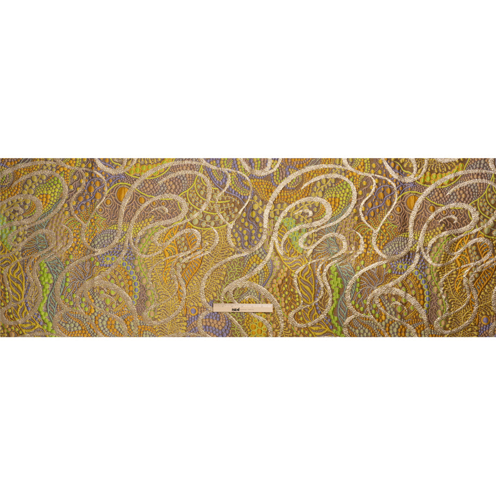 Metallic Gold, Yellow and Periwinkle Organic Flow Luxury Brocade