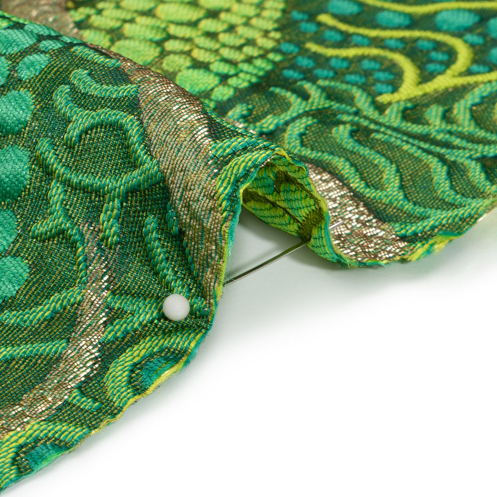 Metallic Gold and Lime Green Organic Flow Luxury Brocade