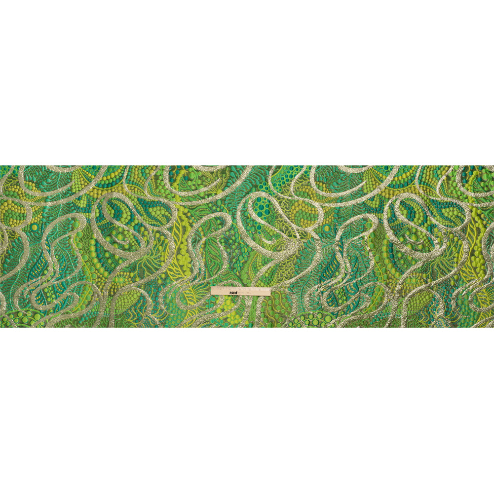 Metallic Gold and Lime Green Organic Flow Luxury Brocade