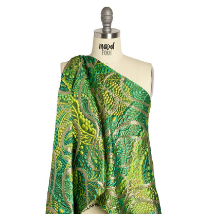Metallic Gold and Lime Green Organic Flow Luxury Brocade