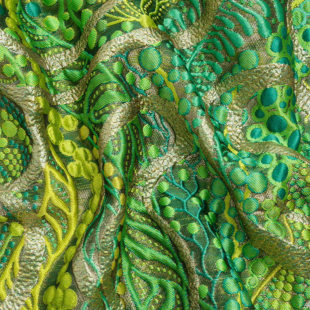 Metallic Gold and Lime Green Organic Flow Luxury Brocade