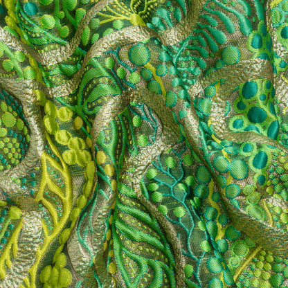 Metallic Gold and Lime Green Organic Flow Luxury Brocade