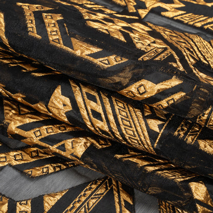 Metallic Gold and Black Geometric Pathways Luxury Burnout Brocade
