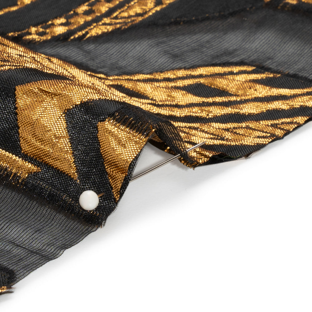 Metallic Gold and Black Geometric Pathways Luxury Burnout Brocade - Detail