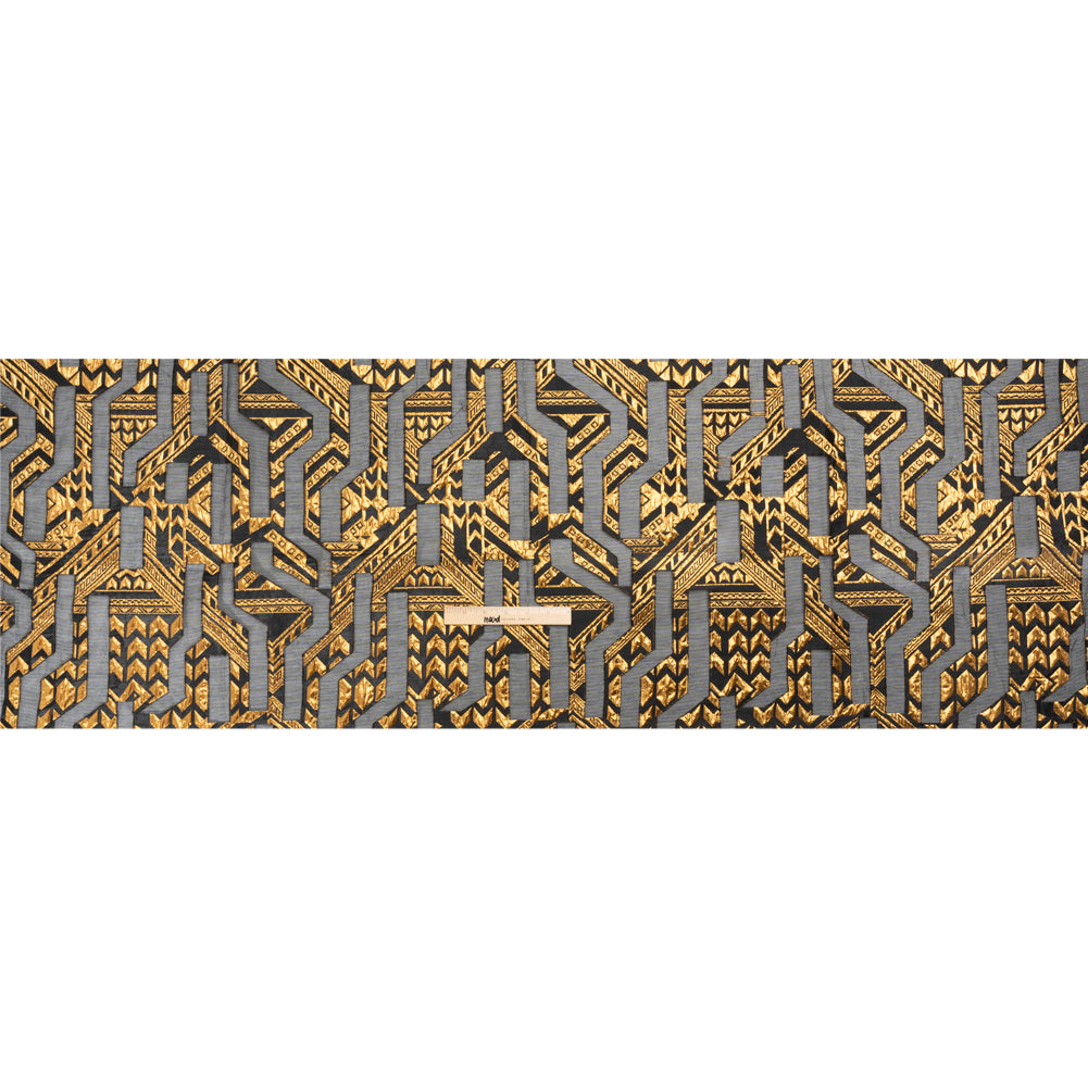 Metallic Gold and Black Geometric Pathways Luxury Burnout Brocade - Full