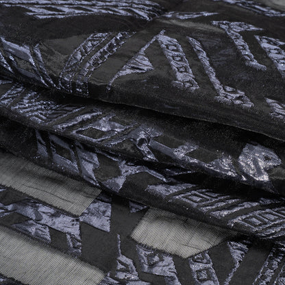Metallic Midnight and Black Geometric Pathways Luxury Burnout Brocade