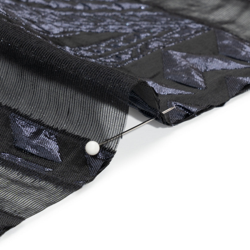 Metallic Midnight and Black Geometric Pathways Luxury Burnout Brocade