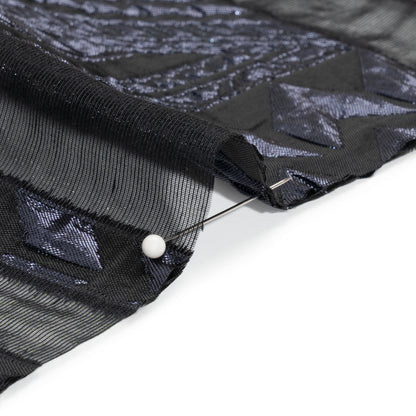 Metallic Midnight and Black Geometric Pathways Luxury Burnout Brocade
