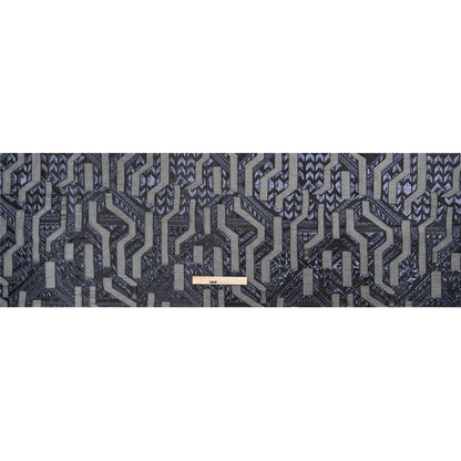 Metallic Midnight and Black Geometric Pathways Luxury Burnout Brocade
