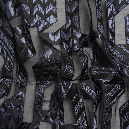 Metallic Midnight and Black Geometric Pathways Luxury Burnout Brocade