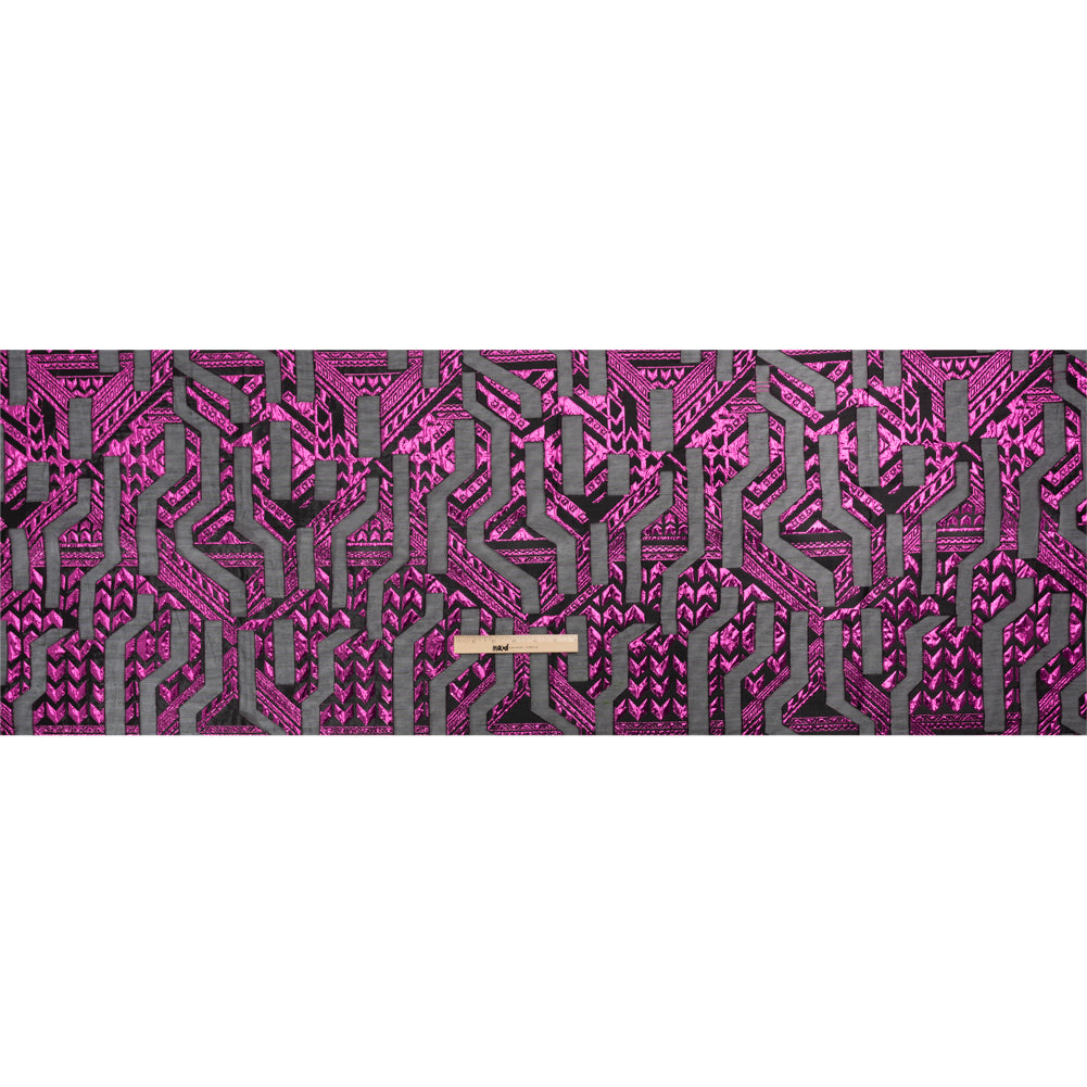 Metallic Fuchsia and Black Geometric Pathways Luxury Burnout Brocade - Full