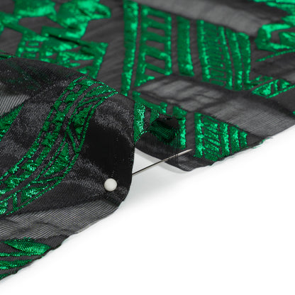Metallic Kelly Green and Black Geometric Pathways Luxury Burnout Brocade