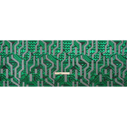 Metallic Kelly Green and Black Geometric Pathways Luxury Burnout Brocade