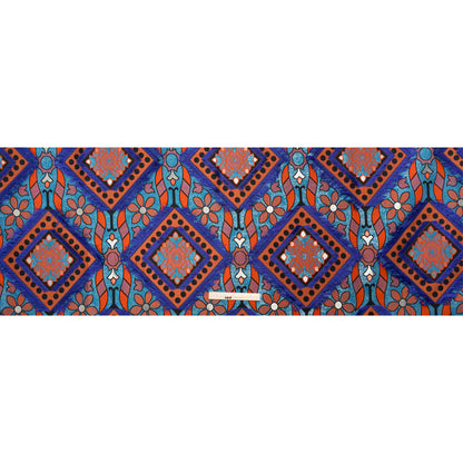 Teal, Orange and Blue Flowers and Fringed Diamonds Metallic Brocade