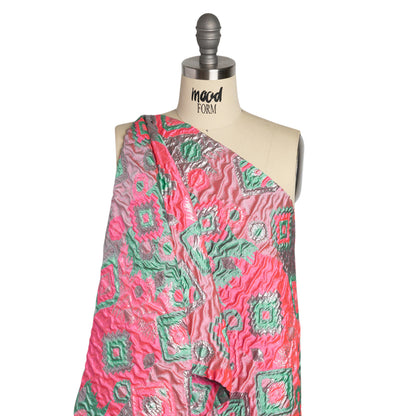 Metallic Silver, Hot Pink and Sea Green Diamond Skies Luxury Brocade
