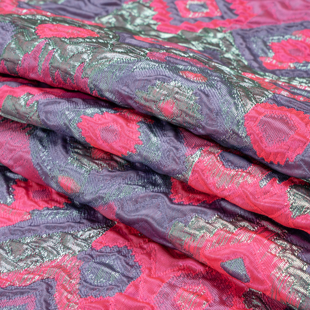 Metallic Silver, Hot Pink and Lavender Diamond Skies Luxury Brocade - Folded