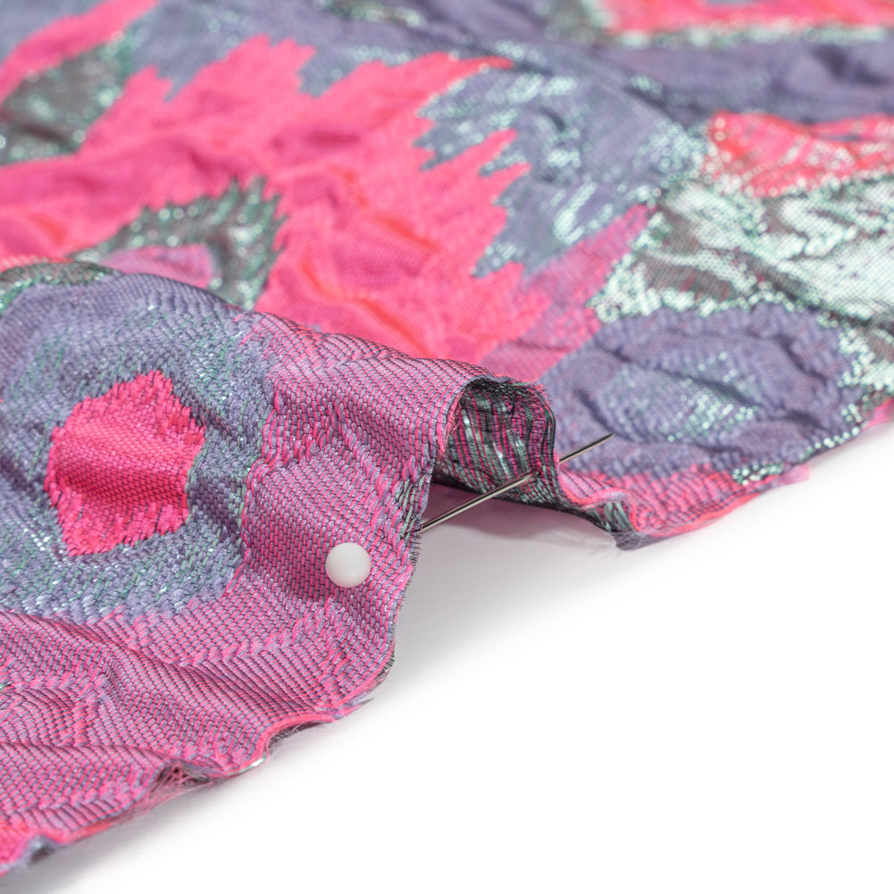 Metallic Silver, Hot Pink and Lavender Diamond Skies Luxury Brocade - Detail