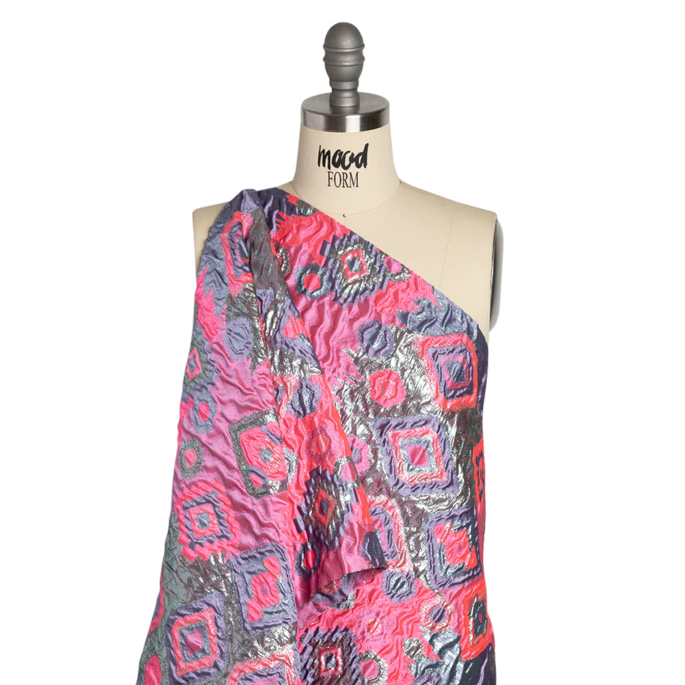 Metallic Silver, Hot Pink and Lavender Diamond Skies Luxury Brocade - Drape