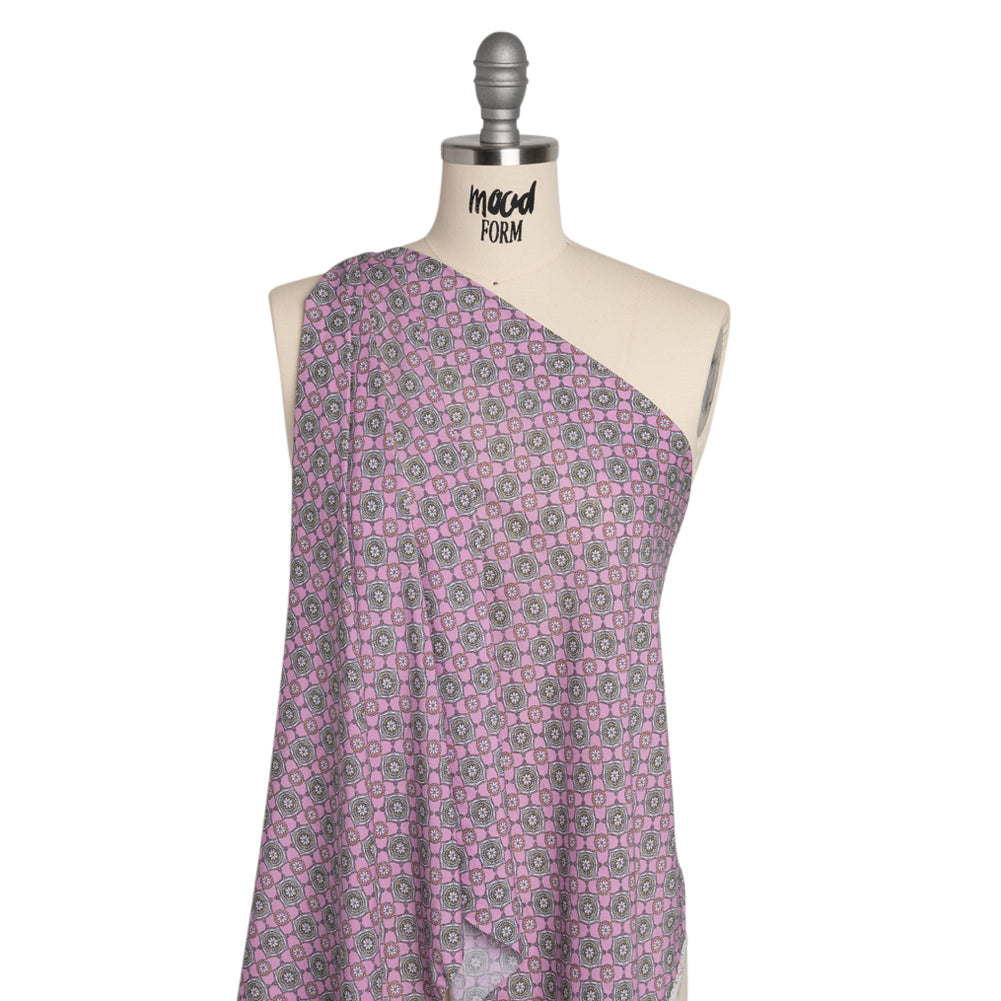 Rayon Batiste - Lavender and Gray Floral Charms Detail