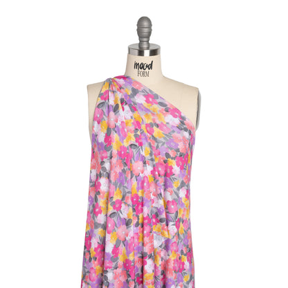 Stretch Rayon Jersey - Pink, Purple and Yellow Floral Drape