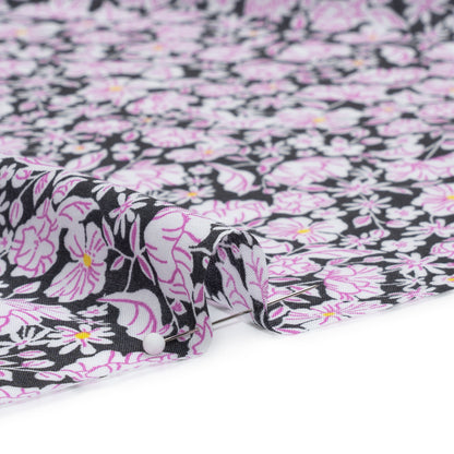 Rayon Batiste - Charcoal, White and Pink Floral Folded