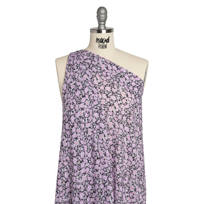 Rayon Batiste - Charcoal, White and Pink Floral Detail