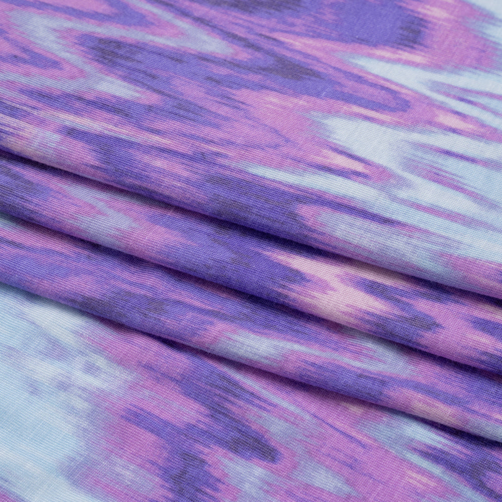 Stretch Rayon Jersey - Lavender and Sky Blue Ikat Zig Zag Folded