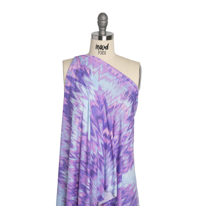 Stretch Rayon Jersey - Lavender and Sky Blue Ikat Zig Zag Drape