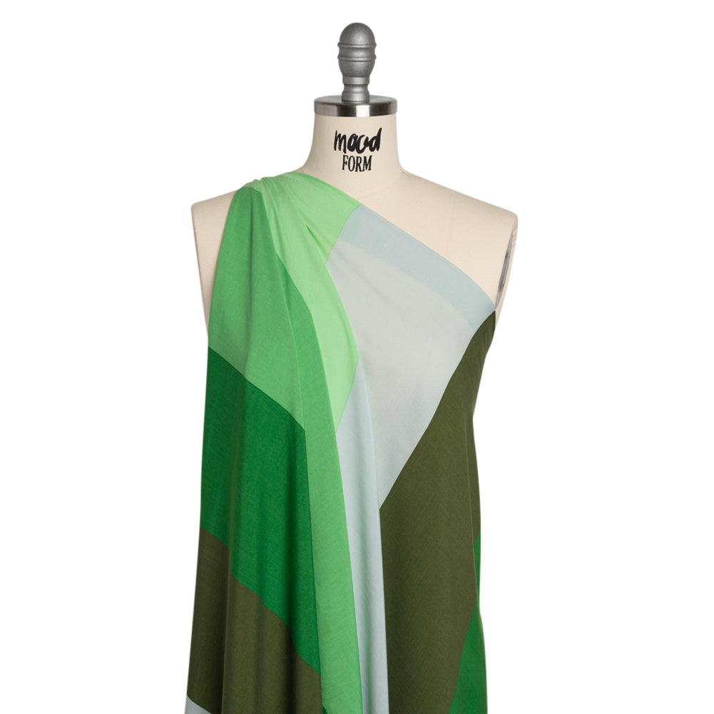 Rayon Batiste - Green Wide Stripes Detail