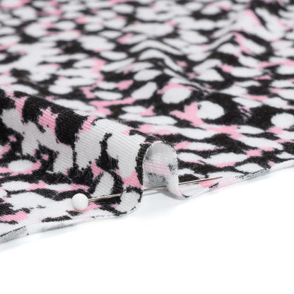 Stretch Rayon Jersey - Black, Pink and White Abstract Spots Detail