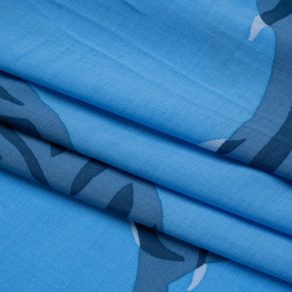 Rayon Batiste - Sky Blue Palm Leaves Full