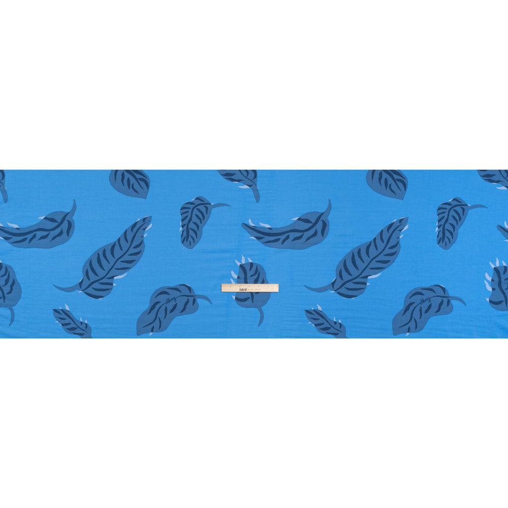 Rayon Batiste - Sky Blue Palm Leaves Drape