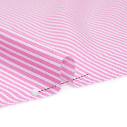 Cotton and Rayon Shirting - Rosebloom Pink and White Candy Stripes Folded