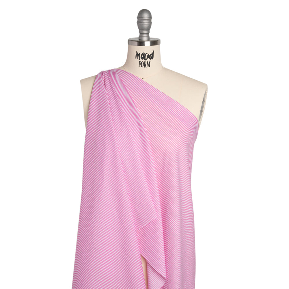 Cotton and Rayon Shirting - Rosebloom Pink and White Candy Stripes Detail