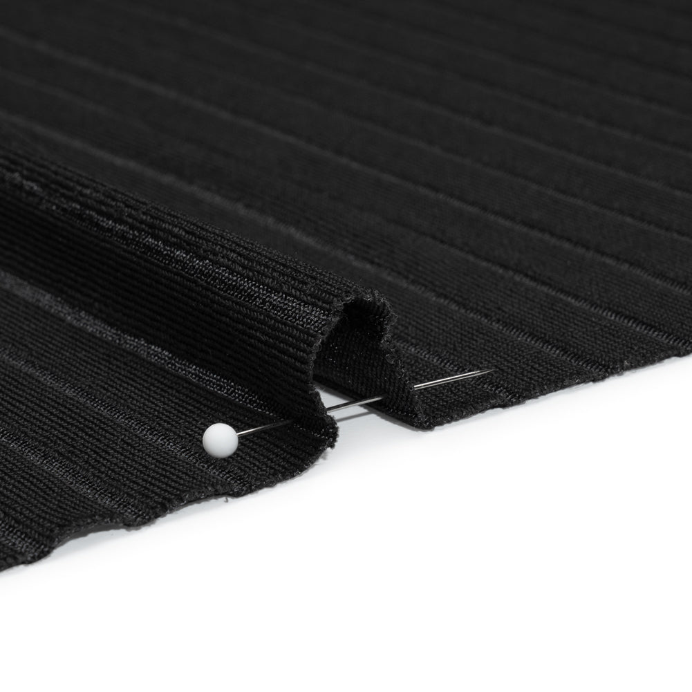 Stretch Polyester 3x10 Rib Knit - Caviar Black Detail