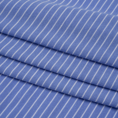 Rayon and Polyester Jersey - Country Blue and White Railroaded Stripes Folded