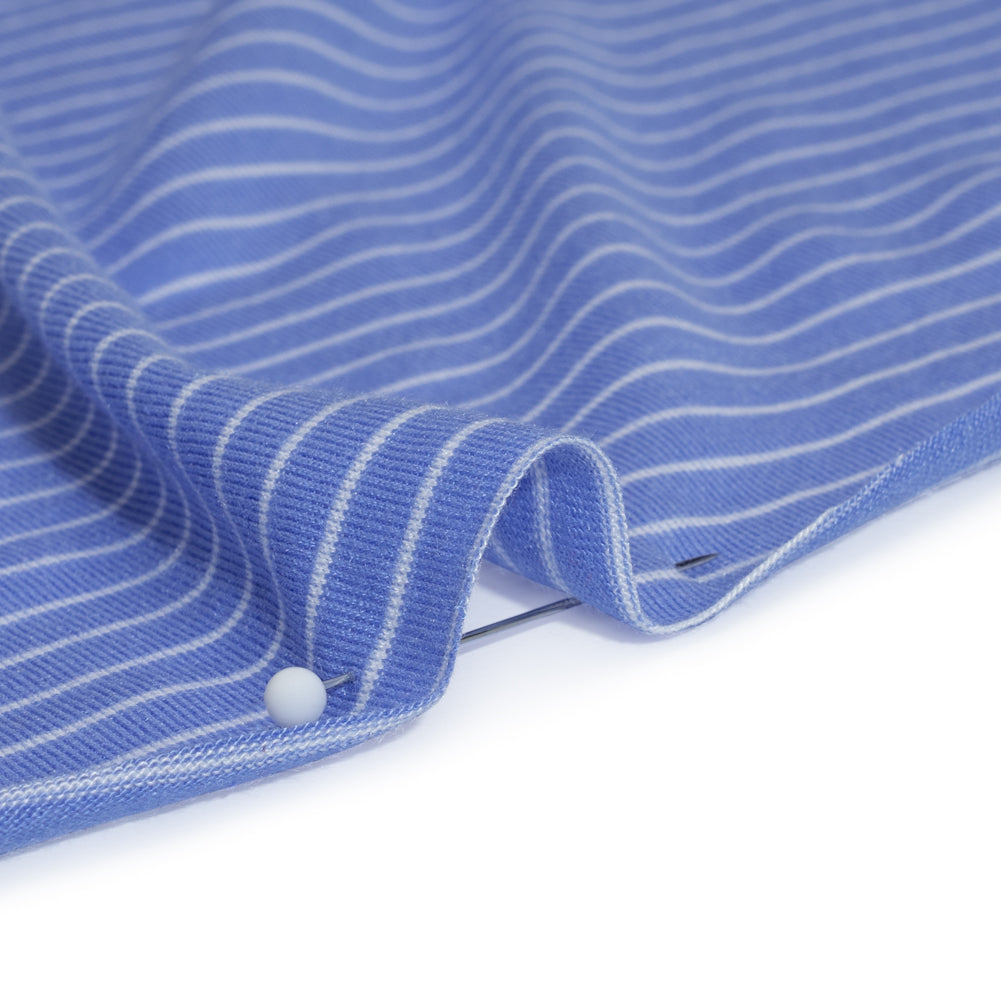 Rayon and Polyester Jersey - Country Blue and White Railroaded Stripes Detail
