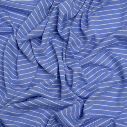 Rayon and Polyester Jersey - Country Blue and White Railroaded Stripes