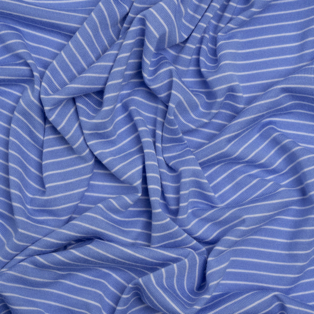 Rayon and Polyester Jersey - Country Blue and White Railroaded Stripes