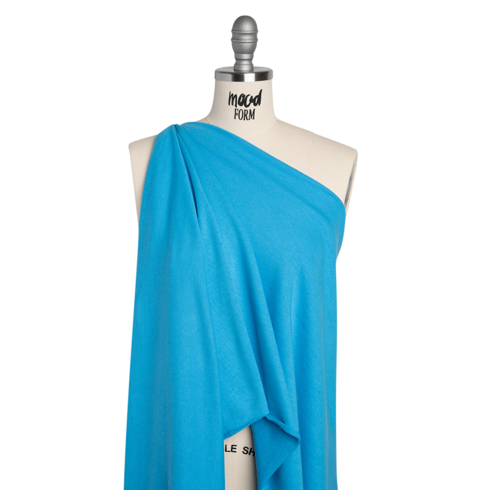 Cotton and Polyester French Terry - Turquoise Blue Drape