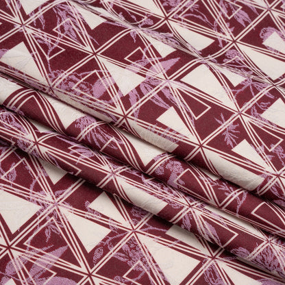 Stretch Flowers and Cranes Jacquard Print - Burgundy and White Triangles - Mood Exclusive Take Flight Folded