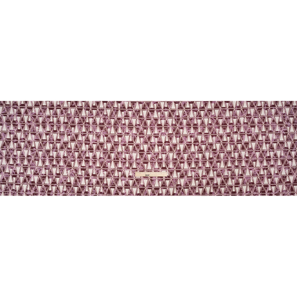Stretch Flowers and Cranes Jacquard Print - Burgundy and White Triangles - Mood Exclusive Take Flight Full