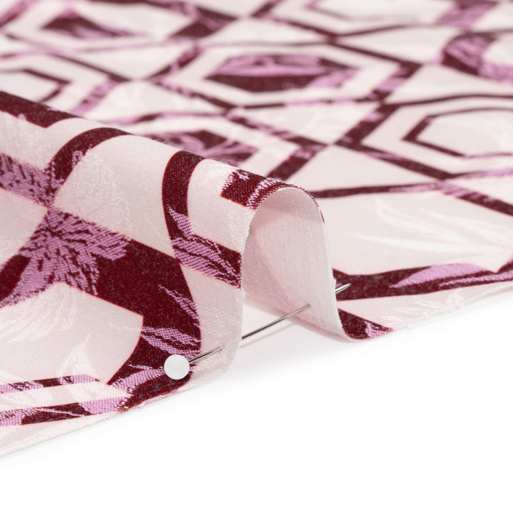 Stretch Flowers and Cranes Jacquard Print - Berry Red and White Hexagons - Mood Exclusive Cherry Hive Detail