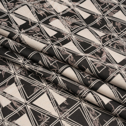 Stretch Flowers and Cranes Jacquard Print - Black and Cream Triangles - Mood Exclusive Take Flight Folded