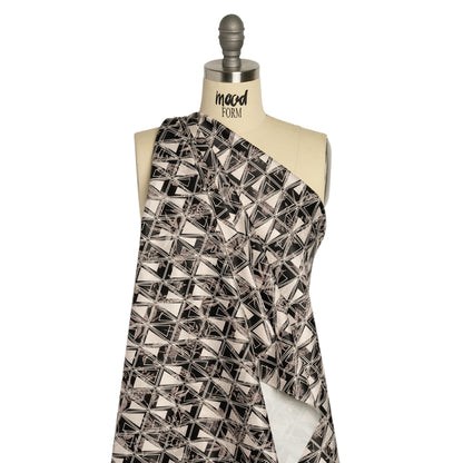 Stretch Flowers and Cranes Jacquard Print - Black and Cream Triangles - Mood Exclusive Take Flight Drape