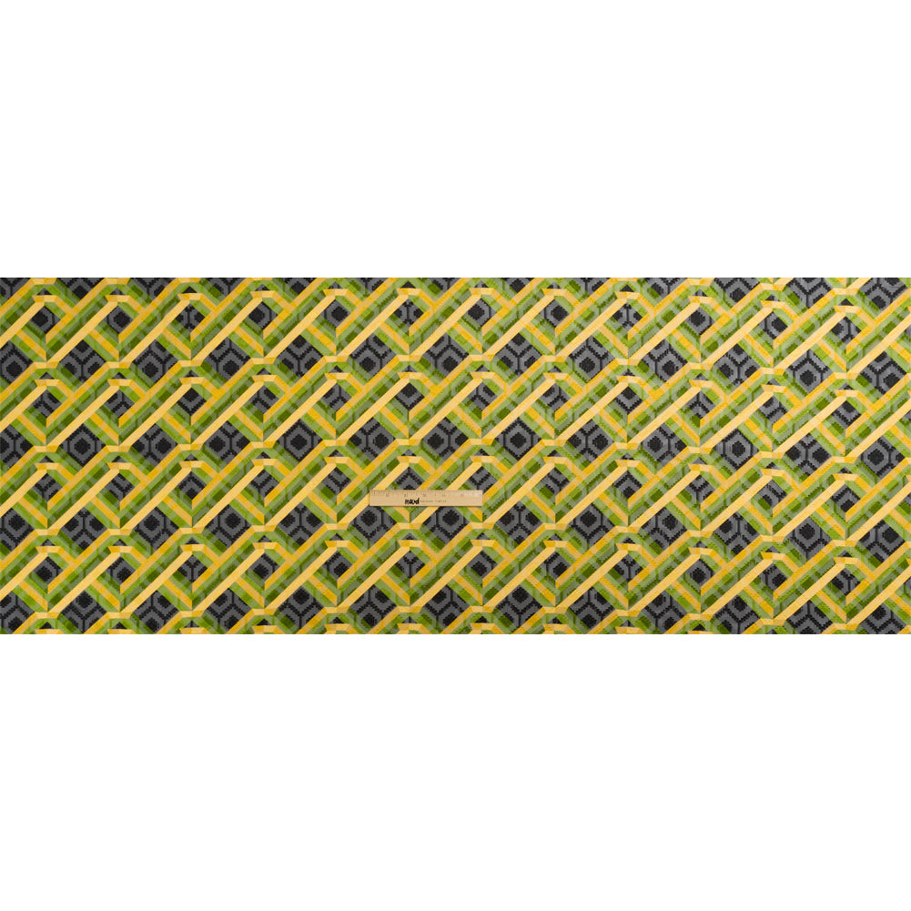 Geometric Burnout Polyester Woven Print - Green, Yellow and Black Geometric - Mood Exclusive Bananquit Babble Drape