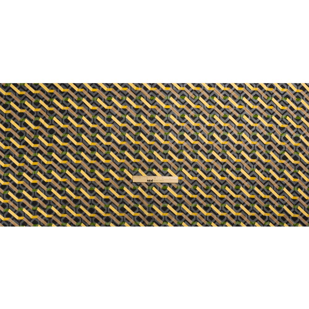 Geometric Burnout Polyester Woven Print - Yellow Zig Zags - Mood Exclusive Wicked Will Island Drape