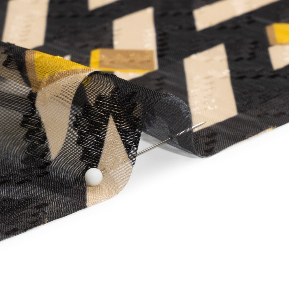 Geometric Burnout Polyester Woven Print - Black and Yellow Geometric - Mood Exclusive Treasures Untold Folded