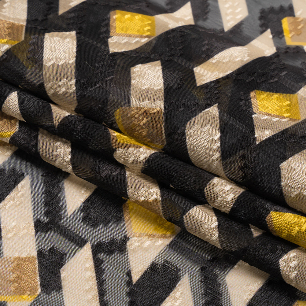 Geometric Burnout Polyester Woven Print - Black and Yellow Geometric - Mood Exclusive Treasures Untold Full