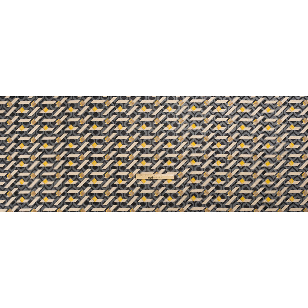 Geometric Burnout Polyester Woven Print - Black and Yellow Geometric - Mood Exclusive Treasures Untold Drape